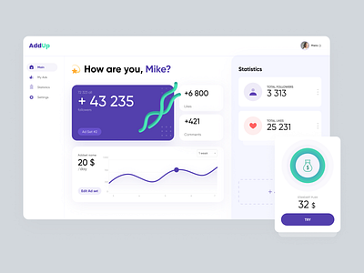 Instagram Add Dashboard 3d app clean curve dashboad design infographic information inspiration instagram ui uiux ux