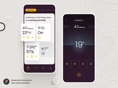 Smart Home App with Figma Smart Animate • Freebie aniamtion app clean colors dailyui figma freebie fribbble ios live motion muzli smarthome ui ux video