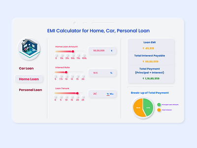 EMI Calculator App Design using Neumorphism. adobexd animation app branding calculator ui clean concept creative dailyui design design 2020 graphic design illustration minimal mobile neumorphic ui ux web