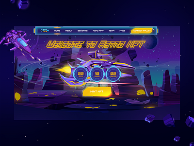 CosmoRace: Web UI/UX for NFT landing page animation art character clean design game gpaphic design illustration interface landing motion motion graphics nft racing space ui ux web web 3.0