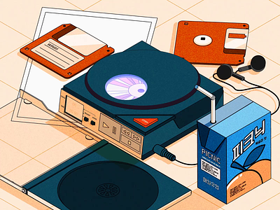 90s gadgets 90s animation cd player floppy disk illustration isometric vintage