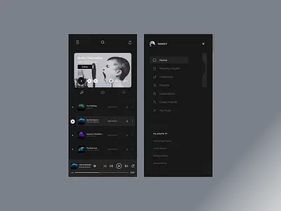 Music ( Portal ) Player Mobile app - Concept UXUI app design clean design dark ui design listen music media player minimal mobile app mobile design music music player music portal player playslit popular sound spotify trendy ui ui ux