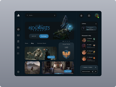 Hogwarts Legacy PlayStation Dashboard 3d animation app blue branding clean concept dark dashboard design gaming graphic design harry potter hogwarts illustration logo minimal playstation ui ux