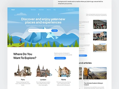 Plesir - Travel Landing Page clean design destination explore hero illustration journey landing page landingpage simple tourism travel travel landing travel web traveller travelling trip ui uiux website