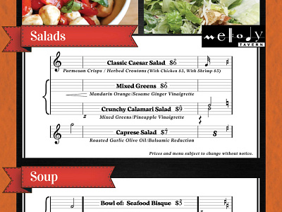 Melody Tavern Live Music Venue Menu Design branding brochure design flyer graphic design illustration melody menu menudesign music musicnotes restaurant tavern typography vector venue