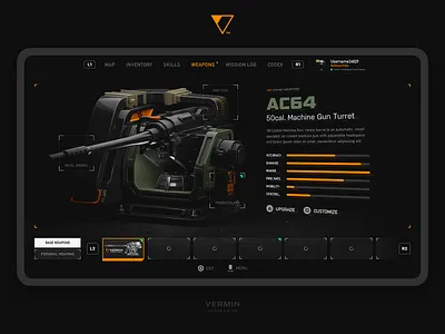AC64 Weapon Detail Menu GUI 3d game art game gui game ui