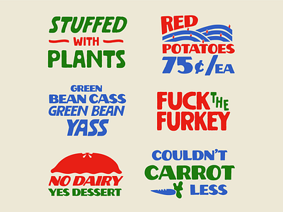 Vegan Thanksgiving Signs branding carrot farm logo plants potatoes retro thanksgiving vegan