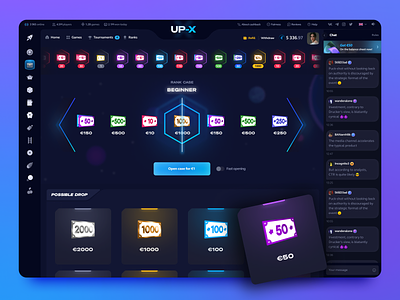 UP-X – Cases bet betting box case cases casino cyber dark mode dashboard gambling game game design gaming illustration interface jackpot platform store uiux web design