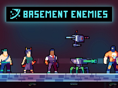 Basement Enemies Pixel Art Sprite Pack 2d art asset assets character cyberpunk enemy game game assets gamedev indie pixel pixelart pixelated set sprite sprites spritesheet spritesheets