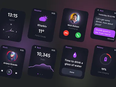 Apple Watch UI design concept apple watch dark mode dark theme dark ui design figma flat typography ui watch