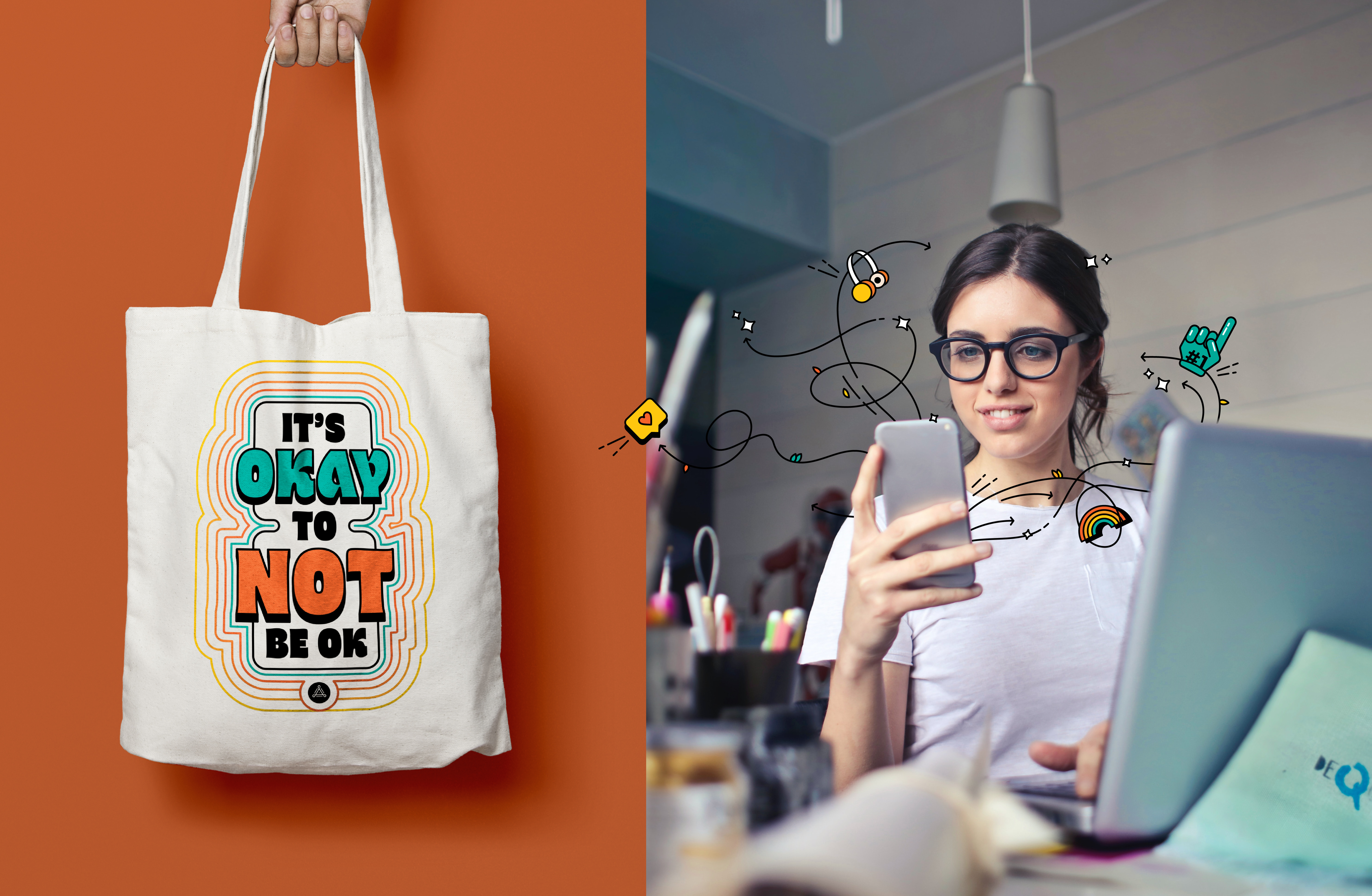 Okay to Not be Okay application branding college design education handlettering identity illustration lettering logo mental health self care typography vector