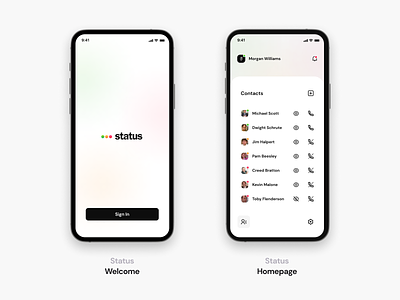 Status - Call Friends/Family - Mobile App: iOS Android UI android app branding calling contacts friends ios logo mobile phone react react native status ui