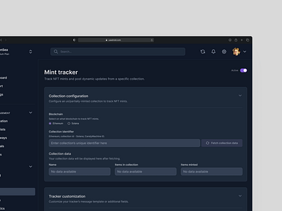 Mint Tracker: Discord Bot Dashboard for Droid dashboard design interface design ui web design web3 product