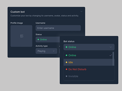 Custom bot component: Discord Bot Dashboard for Droid dashboard design discord bot interface design ui web design web3 product