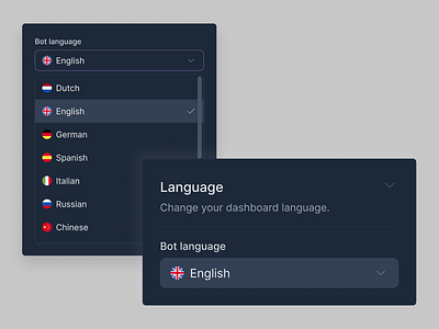 Language dropdown: Discord Bot Dashboard for Droid dashboard design interface design ui web design web3 product