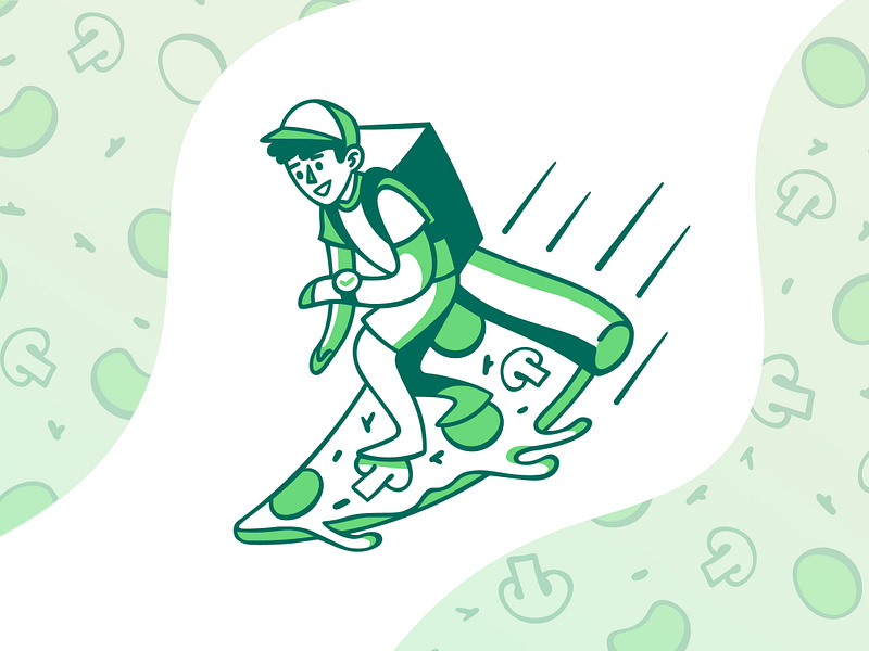 Pizza Deliveryman delivery green illustration illustrations illustrator man merculove pizza procreate sketch speedpaint surfing vector