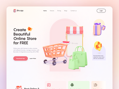 Shoopy Business App - Create Online Store Free 3d animation app branding clean commerce create design flat gift graphic design illustration logo market store ui ux vector web