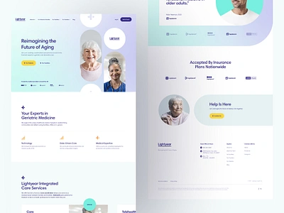 Lightyear Health - Homepage Design blue circles dentist design doctor geometric gradient health healthcare homepage hospital light purple sans serif senior seniors shapes turquoise webdesign website