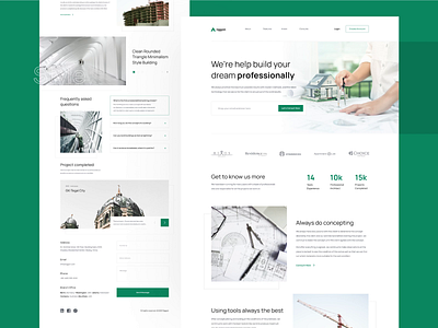 Nggon - Architect Landing Page Exploration agency animation architect branch branding building clean design company construction consult green interaction landingpage minimalist real estate service studio ui uiux website