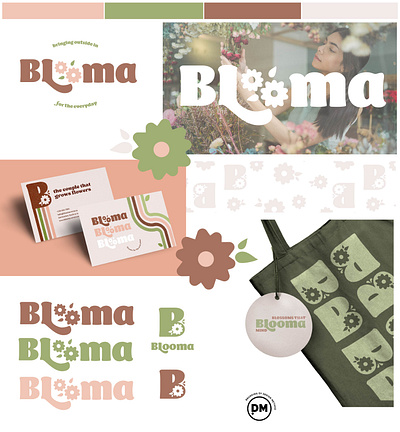 Blooma Full Brand Board | Full Logo Suite, Business Card and Bag brand board branding brandmark business branding color palette design flower brand illustration logo logomark logotype minimal typography