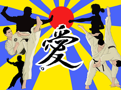"The Dojo" (Wall art project) add art characters color pencil competition design draw dream fighters graphic design illustration japanese karate logo martial art mural sport vector wall water ink