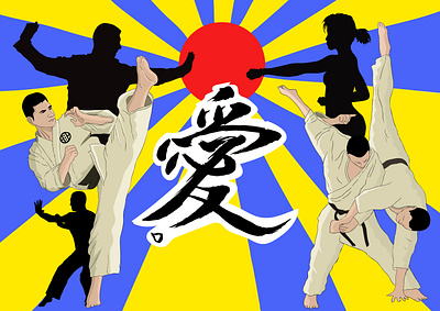 "The Dojo" (Wall art project) add art characters color pencil competition design draw dream fighters graphic design illustration japanese karate logo martial art mural sport vector wall water ink