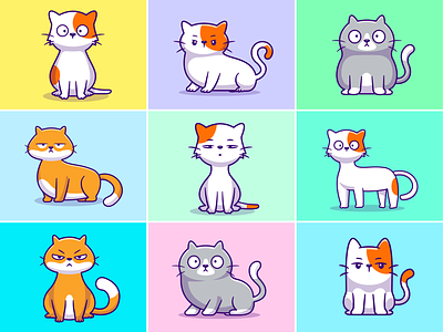 Cats Mood🐱 animals bad mood cat character cute expression face fat cat fur grey cat icon illustration logo mood pet tail