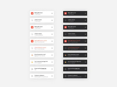 Dropmark Toast Notification alert app branding component darkmode design dropmark figma graphic design message notification toast trend ui ui design ui kit uiux warning web design