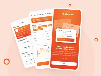 TempConnect. Onboarding for a hiring iOS project animation app cards career chart design finding job hiring inspiration mobile mobile app splash screen ui ui ux user interface ux vacancy