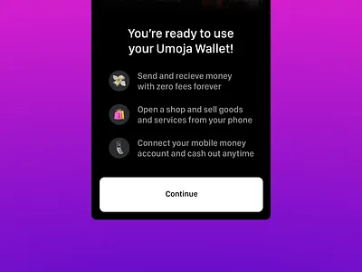 Umoja - Welcome Message Detail africa android cash crypto emoji fintech ios onboarding react sell umoja wallet