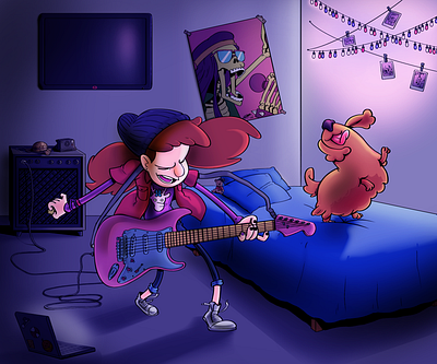 First Guitar Colored digitalart illustration punk girl