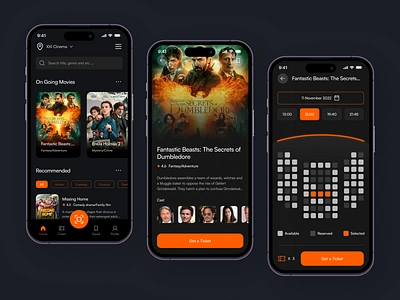 Lentix - Cinema Booking App android app application booking cinema clean clear dark design ios mobile mobile design movie smart phone ticket ui uidesign uiux