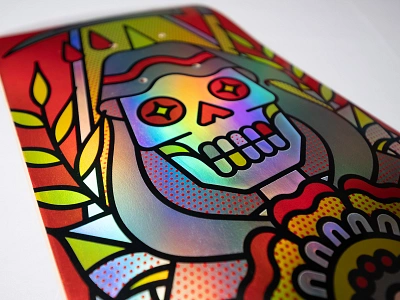 The Reaper Holographic Skateboard death deck flower grim reaper halftone holographic illustration monoline skate skateboard skull tattoo