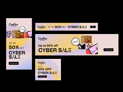 Creative Market— Cyber Sale display ads ad layouts banner ads black friday cyber monday cyber sale display ads ecommerce google ads gradient html5 marketing purple sale yellow