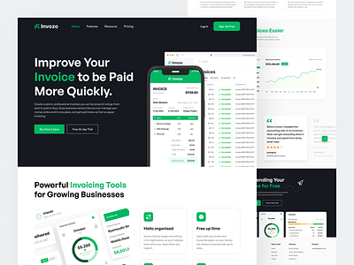 Invozo - Invoice Landing Page accounting b2b black friday business component digital invoice document finance inquiry invoice landing page management mockup money online invoice payment payroll proposal saas web design