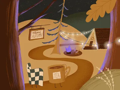 6/31 Fall - Peachtober '21 autumn blanket cabin cabin vibes character cozy fall illustration peachtober tea textured illustration