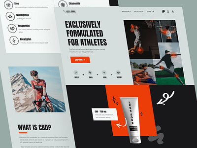 Sore Cream Landing Page Website app application bold branding cream design fitness gym heal illustration less logo page pain sore sport ui vector website workout