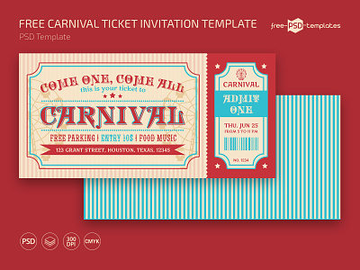 Free Carnival Ticket Invitation Template carnival free freebie invitation invitations invite psd template templates ticket