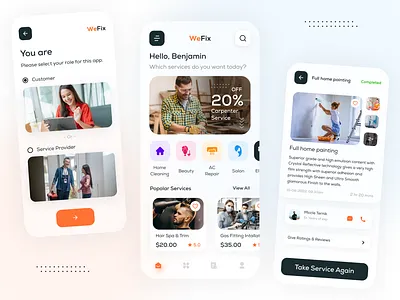 WeFix | Service Provider App Design agency app design booking clean ui design interface minimalist mobile app network on demand operator service app service interface services statistics trendy services ui ui ux user interface ux