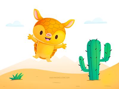 Happy Armadillo armadillo cactus cartoon character children cute desert desierto happy illustration kidlitart kids mexico sand