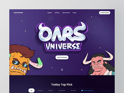 Oars - NFT Landing Page 2d nft animation ethereum interaction landing page landing page animation laravel nft nft card nft dashboard nft design nft illustration nft landing page nfts prototype rarible web webflow website