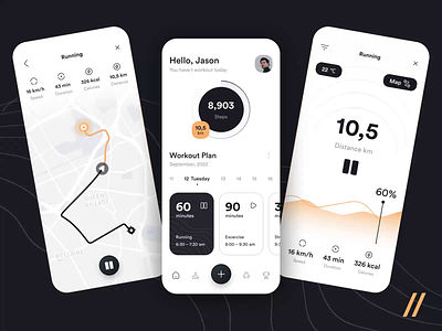 Fitness Mobile IOS App android animation app app ui dashboard design exercise fitness health interaction interface ios jogging mobile mobile app route sport ui ux workout