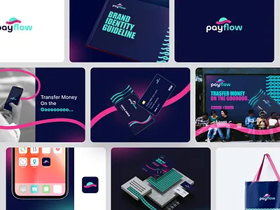 Payflow Brand Identity Design brandbook branding case study clean design fintech fund transfer ios logo mobile payment recive send transfer ui unbend ux vector