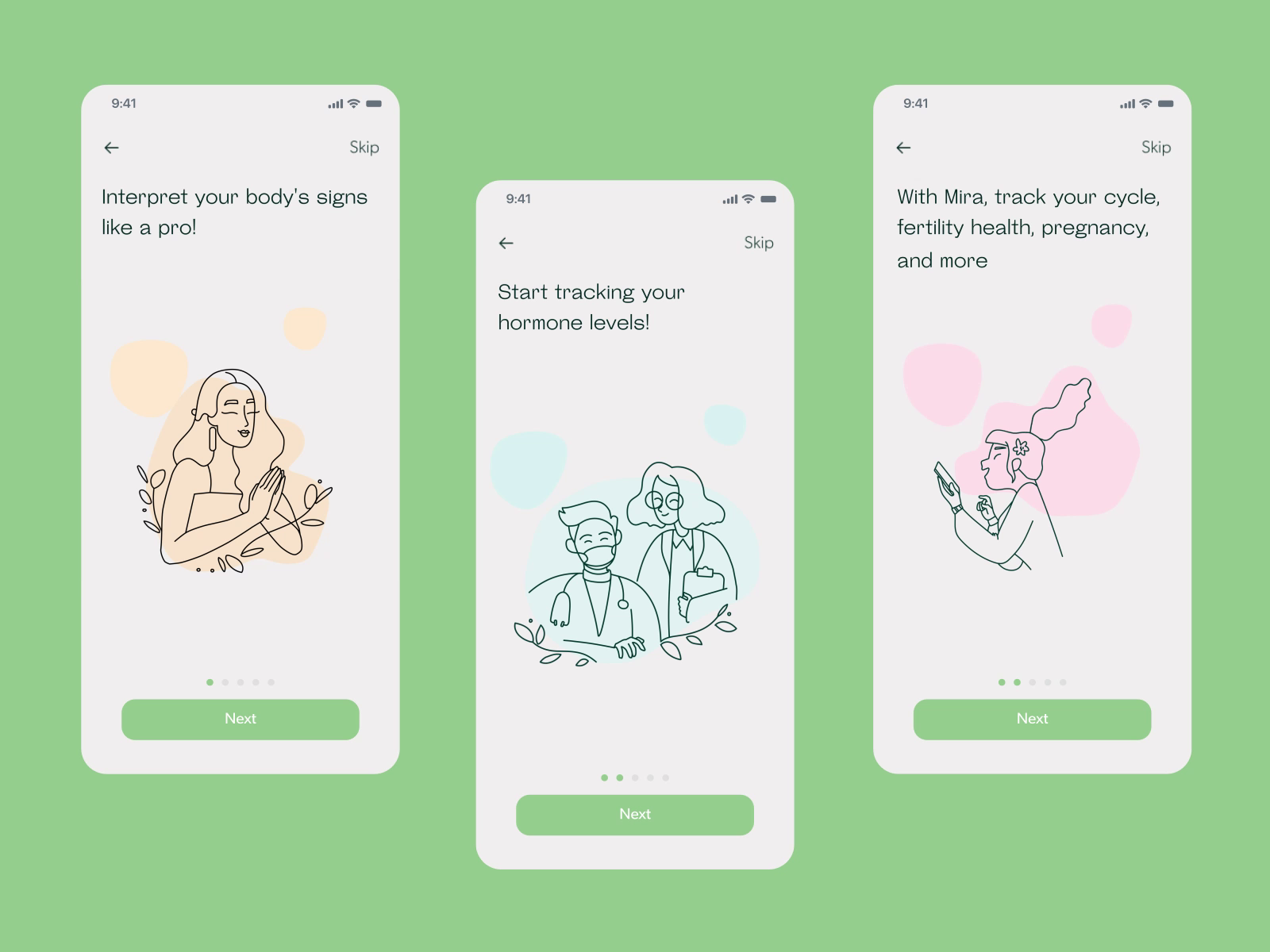 Women Healthcare app – Onboarding screens by unicorn.design on Dribbble