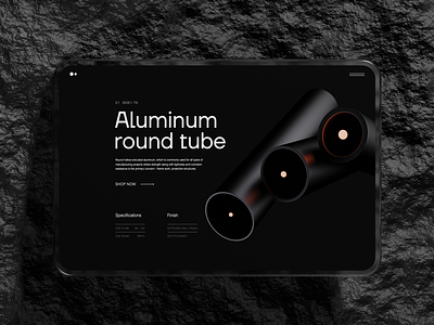 Aluminum pipes. Online store 3d 3d animation animation branding dark website ecommerce minimalism pipes product red color stone store textures the glyph ui ux website
