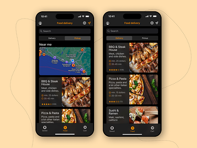 Food delivery app app application clean concept daily ui dailyui dark darkmode design food delivery food delivery app interface iphone minimal minimalist ui ui design uiux user interface uxui