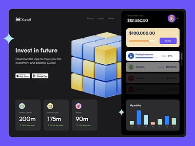 Xureal - Investment Platform (Web+APP) activity animation app cards finance fund hero history illustration invest minimal mobile money motion pay progress transaction ui ux web