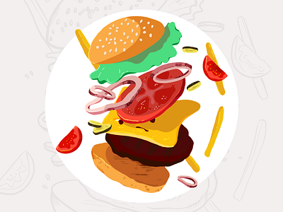 Burger Illustration for Restaurant App Design app burger cafe design fast food food fried potatoes graphic design hamburger illustration restaurant sketch web
