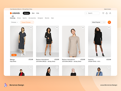 Zalando | Category Page Redesign app art brand branding clean clothes design e commerce flat graphic design identity minimal orange shop shopping typography ui ux web zalando