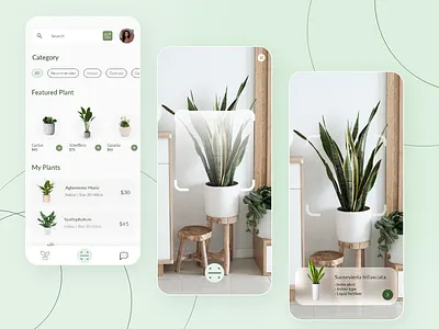 Plant Care App app ar buy camera care experience garden green mobile motion graphics plant scan scanner shop ui user ux vr